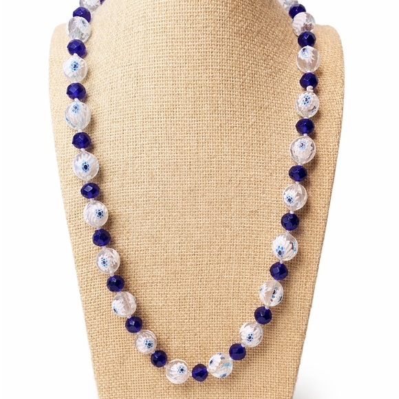 Aprilsplace Jewelry - Blue Flowers Vtg glass with blue crystal 28 inch necklace Aprilsplace Chicken